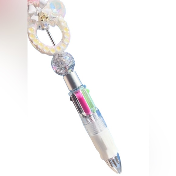 White Wedding Bells Mouse Multiple 4 Ink Crackle Beaded Iridescent Pen - Picture 4 of 8